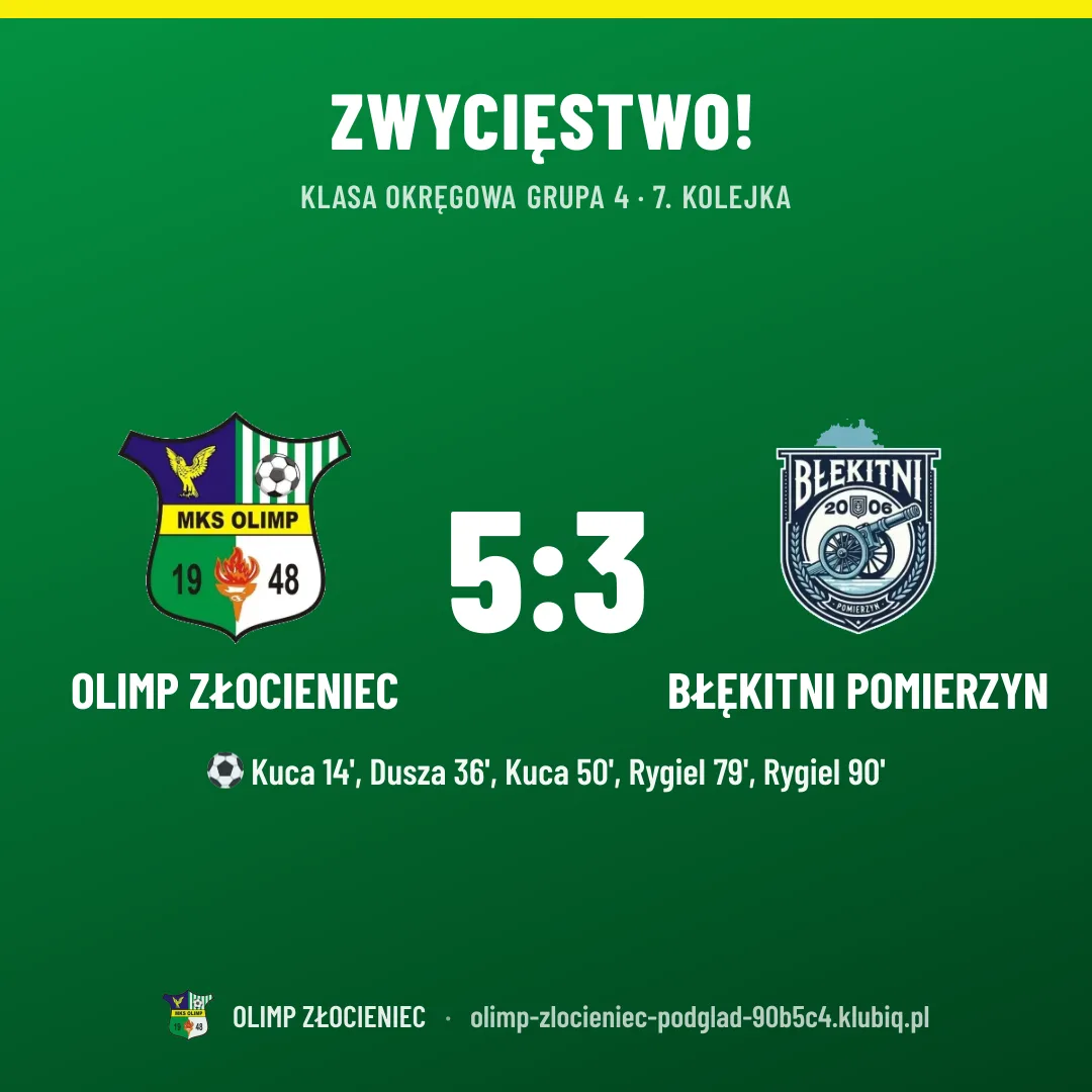 Olimp Złocieniec 5:3 BŁĘKITNI Pomierzyn